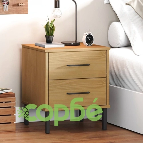 Нощно шкафче с метални крака, кафяво, бор масив, OSLO ➤ топ цена ➤ sorbe.bg