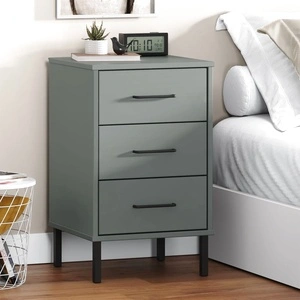 Нощно шкафче с метални крака сив бор масив OSLO