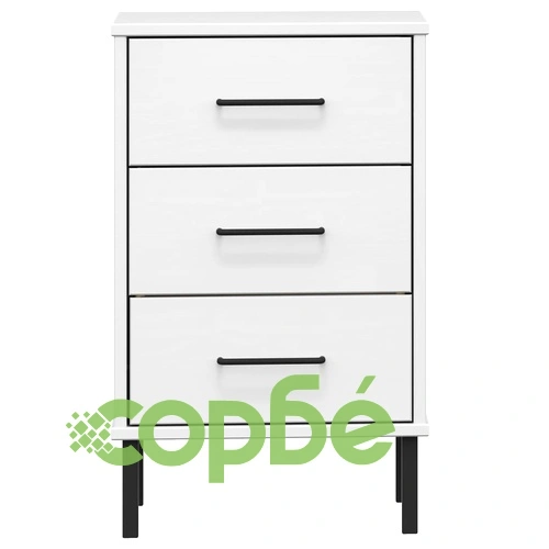 Нощно шкафче с метални крака бяло бор масив OSLO ➤ топ цена ➤ sorbe.bg