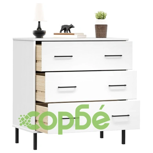 Сайдборд с 3 чекмеджета бял 77x40x79,5 см масивно дърво OSLO ➤ топ цена ➤ sorbe.bg