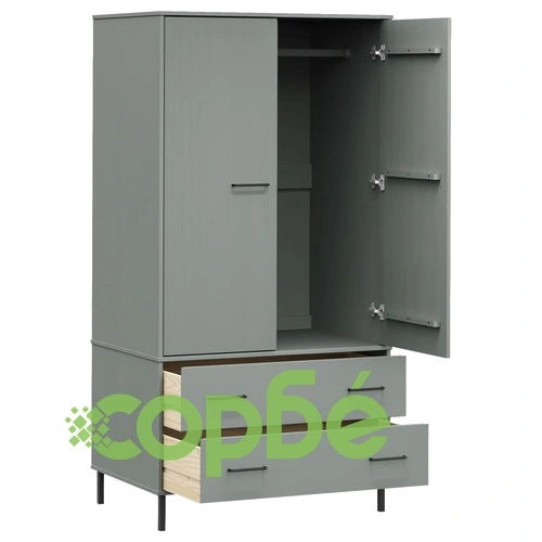 Гардероб с метални крака сива 90x55x172,5 см масивно дърво OSLO ➤ топ цена ➤ sorbe.bg