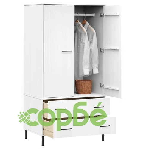 Гардероб с метални крака бял 90x55x172,5 см масивно дърво OSLO ➤ топ цена ➤ sorbe.bg