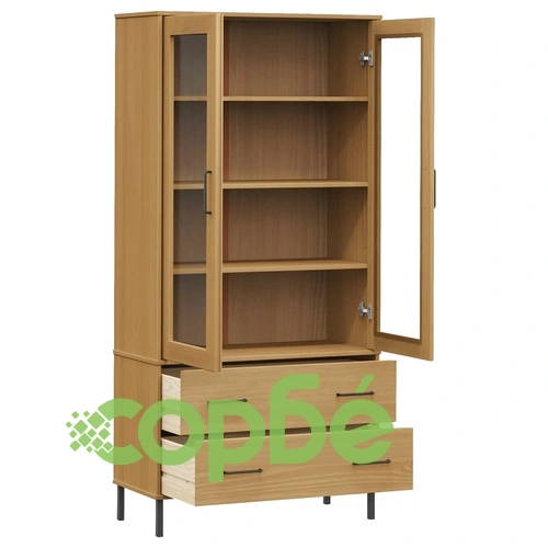 Библиотека метални крака кафява 85x35x172,5 см дърво масив OSLO ➤ топ цена ➤ sorbe.bg