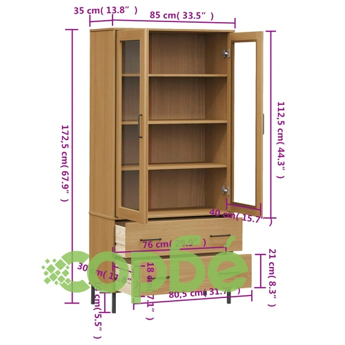 Библиотека метални крака кафява 85x35x172,5 см дърво масив OSLO ➤ топ цена ➤ sorbe.bg