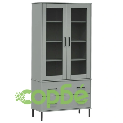 Библиотека с метални крака сива 85x35x172,5 см дърво масив OSLO ➤ топ цена ➤ sorbe.bg