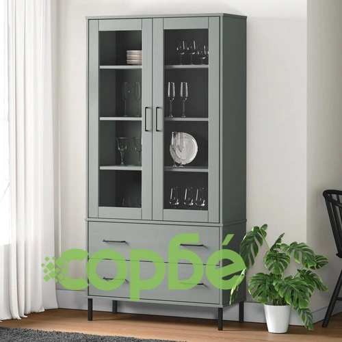 Библиотека с метални крака сива 85x35x172,5 см дърво масив OSLO ➤ топ цена ➤ sorbe.bg