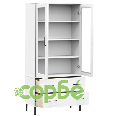 Библиотека с метални крака бяла 85x35x172,5 см дърво масив OSLO ➤ топ цена ➤ sorbe.bg
