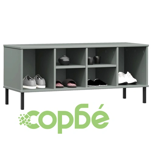 Етажерка за обувки с метални крака сива 106x35x45 см масив OSLO ➤ топ цена ➤ sorbe.bg