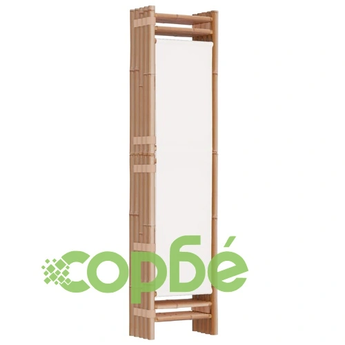 Сгъваема 5-панелна преграда за стая 200 см бамбук и платно ➤ топ цена ➤ sorbe.bg