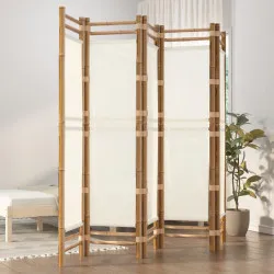 Сгъваема 5-панелна преграда за стая 200 см бамбук и платно