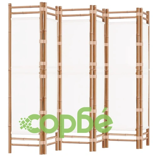 Сгъваема 6-панелна преграда за стая 240 см бамбук и платно ➤ топ цена ➤ sorbe.bg