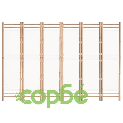 Сгъваема 6-панелна преграда за стая 240 см бамбук и платно ➤ топ цена ➤ sorbe.bg