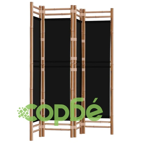 Сгъваема 4-панелна преграда за стая 160 см бамбук и платно ➤ топ цена ➤ sorbe.bg