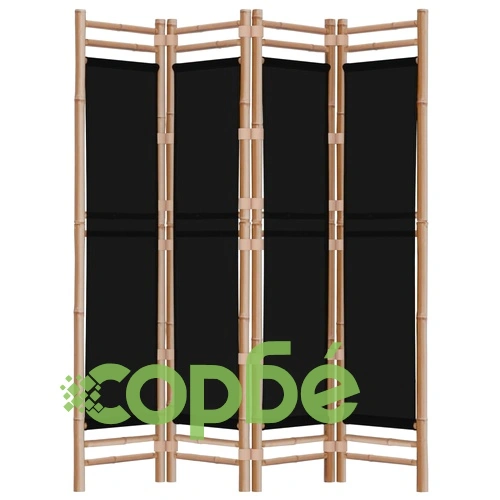 Сгъваема 4-панелна преграда за стая 160 см бамбук и платно ➤ топ цена ➤ sorbe.bg