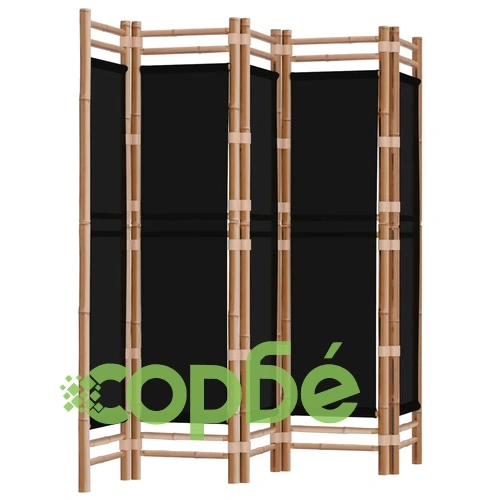 Сгъваема 5-панелна преграда за стая 200 см бамбук и платно ➤ топ цена ➤ sorbe.bg