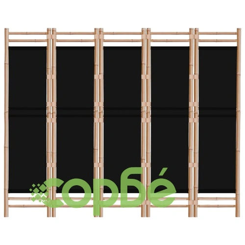 Сгъваема 5-панелна преграда за стая 200 см бамбук и платно ➤ топ цена ➤ sorbe.bg