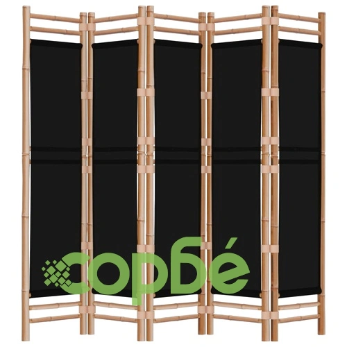 Сгъваема 5-панелна преграда за стая 200 см бамбук и платно ➤ топ цена ➤ sorbe.bg
