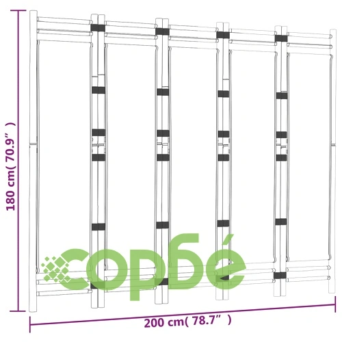 Сгъваема 5-панелна преграда за стая 200 см бамбук и платно ➤ топ цена ➤ sorbe.bg