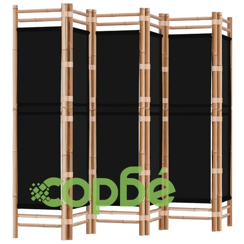 Сгъваема 6-панелна преграда за стая 240 см бамбук и платно ➤ топ цена ➤ sorbe.bg