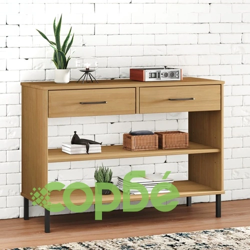 Конзолно шкафче с метални крака, кафяво, бор масив, OSLO ➤ топ цена ➤ sorbe.bg