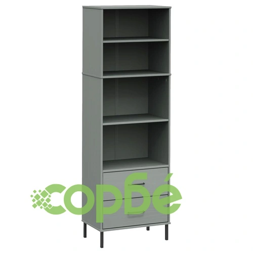 Библиотека с 2 чекмеджета сива 60x35x180 см масивно дърво OSLO ➤ топ цена ➤ sorbe.bg