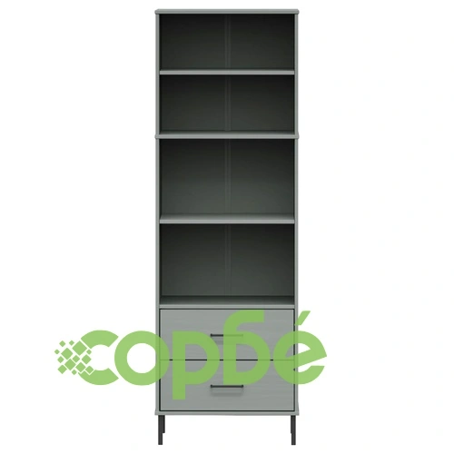 Библиотека с 2 чекмеджета сива 60x35x180 см масивно дърво OSLO ➤ топ цена ➤ sorbe.bg