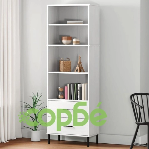 Библиотека с 2 чекмеджета бяла 60x35x180 см масивно дърво OSLO ➤ топ цена ➤ sorbe.bg