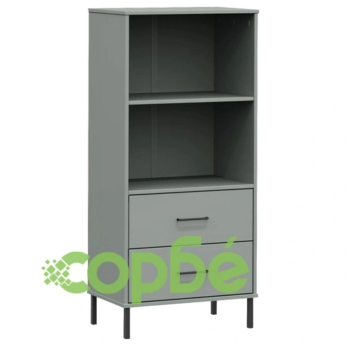 Библиотека с 2 чекмеджета сива 60x35x128,5см масивно дърво OSLO ➤ топ цена ➤ sorbe.bg