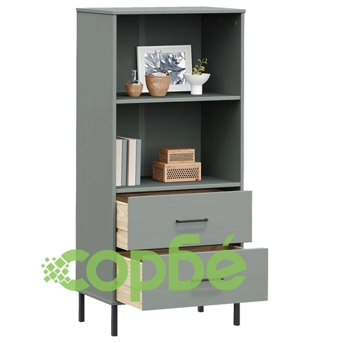 Библиотека с 2 чекмеджета сива 60x35x128,5см масивно дърво OSLO ➤ топ цена ➤ sorbe.bg