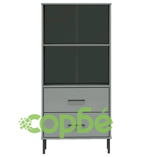 Библиотека с 2 чекмеджета сива 60x35x128,5см масивно дърво OSLO ➤ топ цена ➤ sorbe.bg