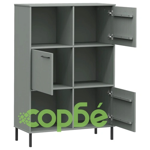 Библиотека с метални крака сива 90x35x128,5 см дърво масив OSLO ➤ топ цена ➤ sorbe.bg