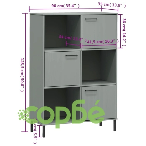 Библиотека с метални крака сива 90x35x128,5 см дърво масив OSLO ➤ топ цена ➤ sorbe.bg