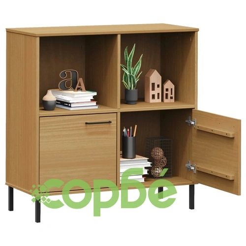 Библиотека метални крака кафява 90x35x90,5 см дърво масив OSLO ➤ топ цена ➤ sorbe.bg