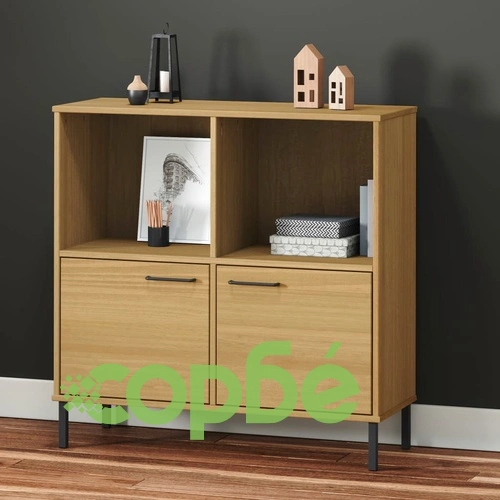 Библиотека метални крака кафява 90x35x90,5 см дърво масив OSLO ➤ топ цена ➤ sorbe.bg