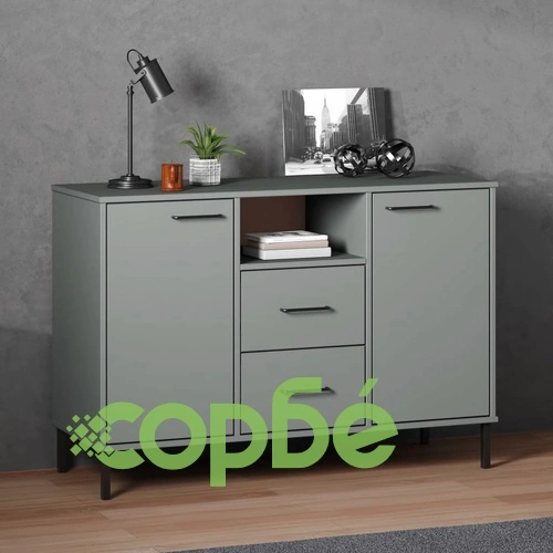 Бюфет с метални крака сива 113x40x77 см масивно дърво OSLO ➤ топ цена ➤ sorbe.bg