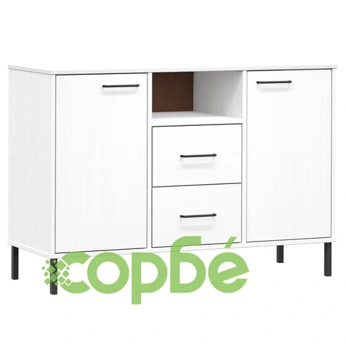Бюфет с метални крака бял 113x40x77 см масивно дърво OSLO ➤ топ цена ➤ sorbe.bg