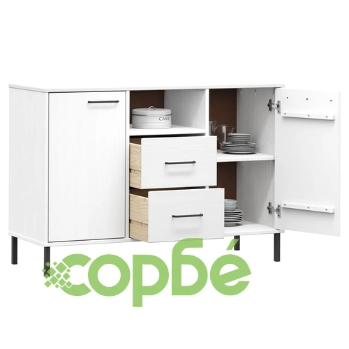 Бюфет с метални крака бял 113x40x77 см масивно дърво OSLO ➤ топ цена ➤ sorbe.bg