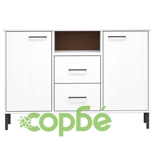 Бюфет с метални крака бял 113x40x77 см масивно дърво OSLO ➤ топ цена ➤ sorbe.bg