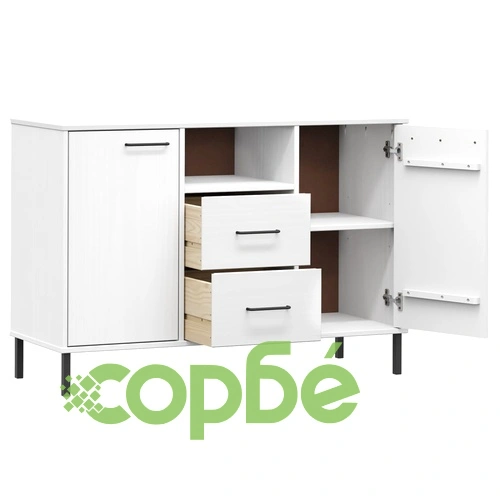 Бюфет с метални крака бял 113x40x77 см масивно дърво OSLO ➤ топ цена ➤ sorbe.bg