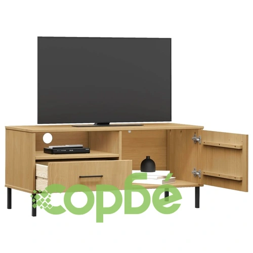 ТВ шкаф с метални крака, кафяв, бор масив, OSLO ➤ топ цена ➤ sorbe.bg