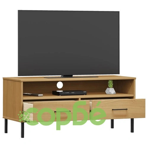 ТВ шкаф с метални крака, кафяв, бор масив, OSLO ➤ топ цена ➤ sorbe.bg
