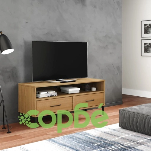 ТВ шкаф с метални крака, кафяв, бор масив, OSLO ➤ топ цена ➤ sorbe.bg