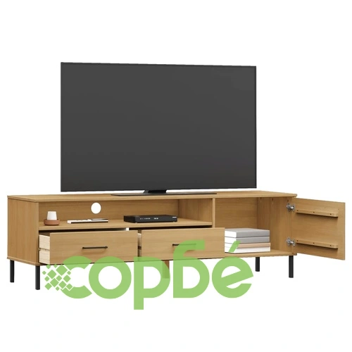 ТВ шкаф с метални крака, кафяв, бор масив, OSLO ➤ топ цена ➤ sorbe.bg