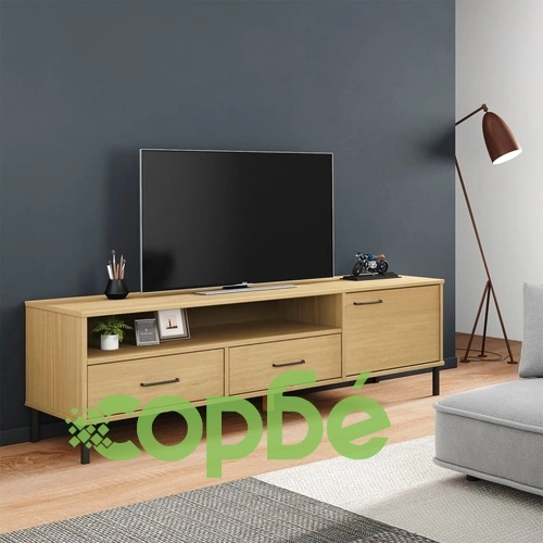 ТВ шкаф с метални крака, кафяв, бор масив, OSLO ➤ топ цена ➤ sorbe.bg