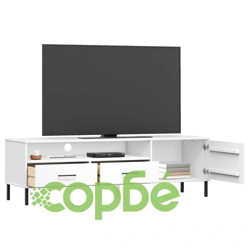 ТВ шкаф с метални крака бял бор масив OSLO ➤ топ цена ➤ sorbe.bg
