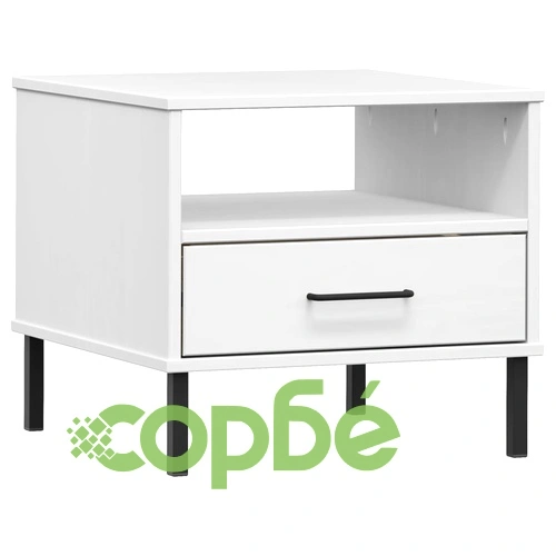 Нощна масичка с метални крака бяла бор масив OSLO ➤ топ цена ➤ sorbe.bg