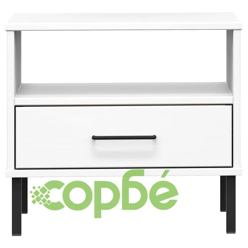 Нощна масичка с метални крака бяла бор масив OSLO ➤ топ цена ➤ sorbe.bg