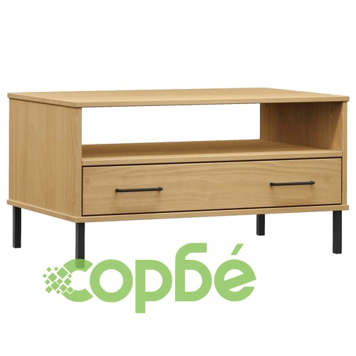 Кафе маса с метални крака кафява 85x50x45 см масивно дърво OSLO ➤ топ цена ➤ sorbe.bg