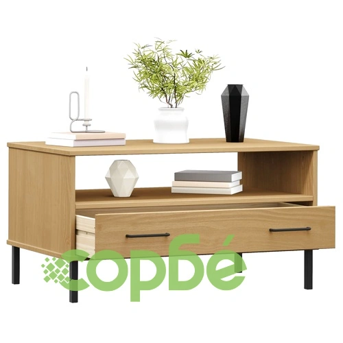 Кафе маса с метални крака кафява 85x50x45 см масивно дърво OSLO ➤ топ цена ➤ sorbe.bg