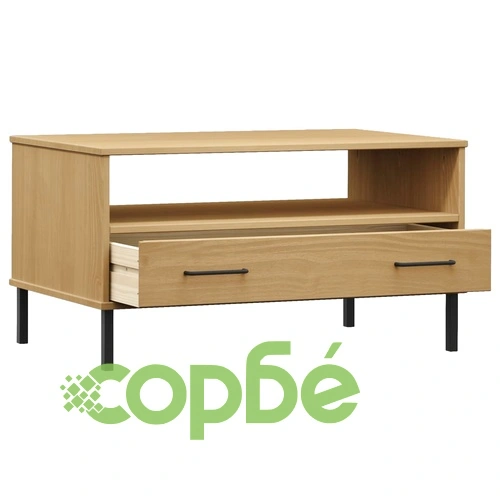 Кафе маса с метални крака кафява 85x50x45 см масивно дърво OSLO ➤ топ цена ➤ sorbe.bg